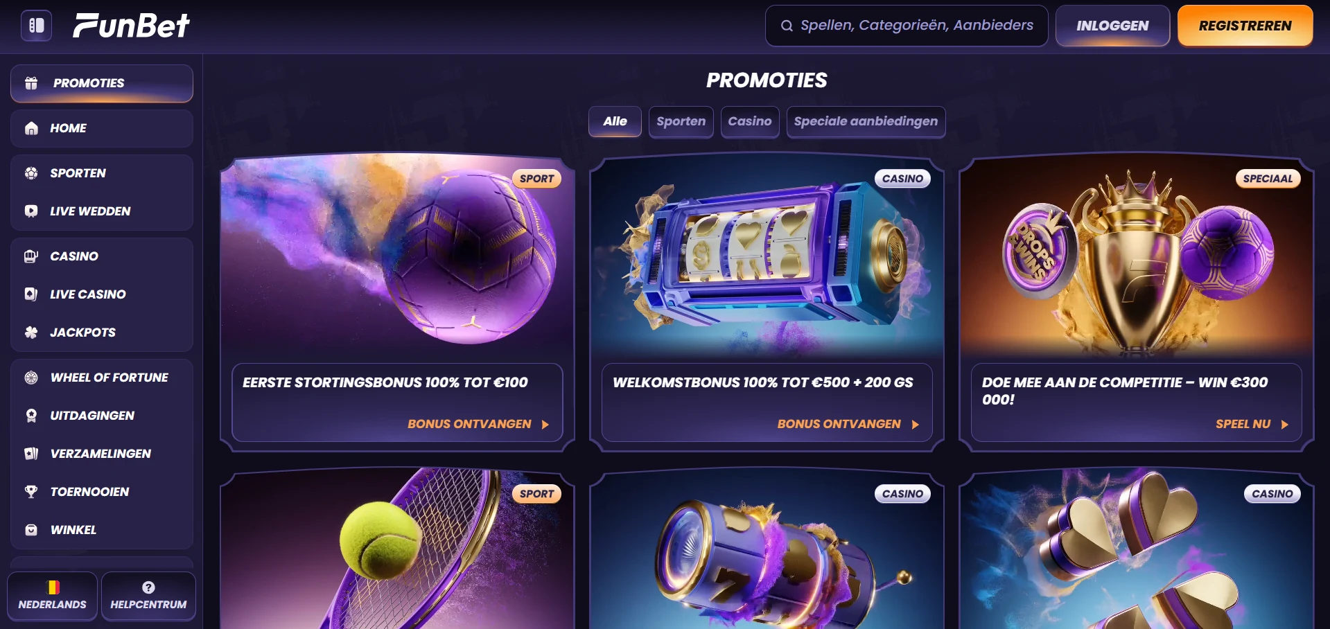 Het bonusoverzicht van Funbet Casino met de lopende acties