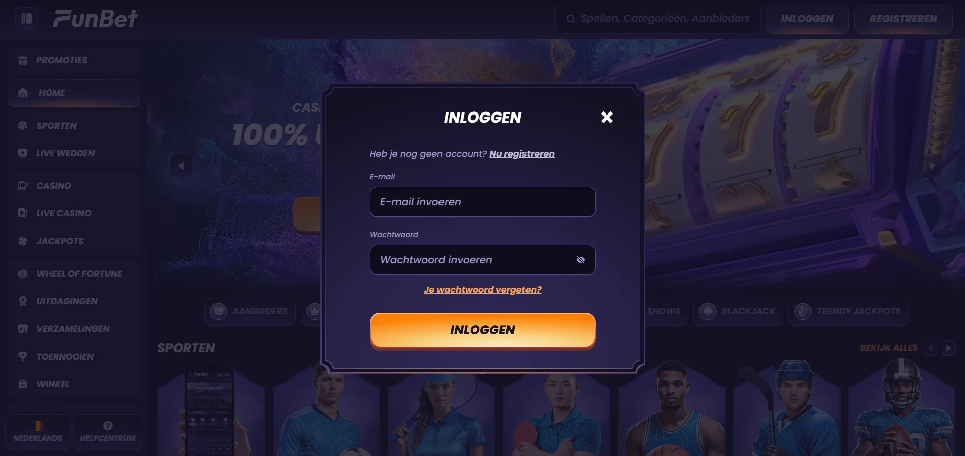 Het inlogscherm van Funbet Casino